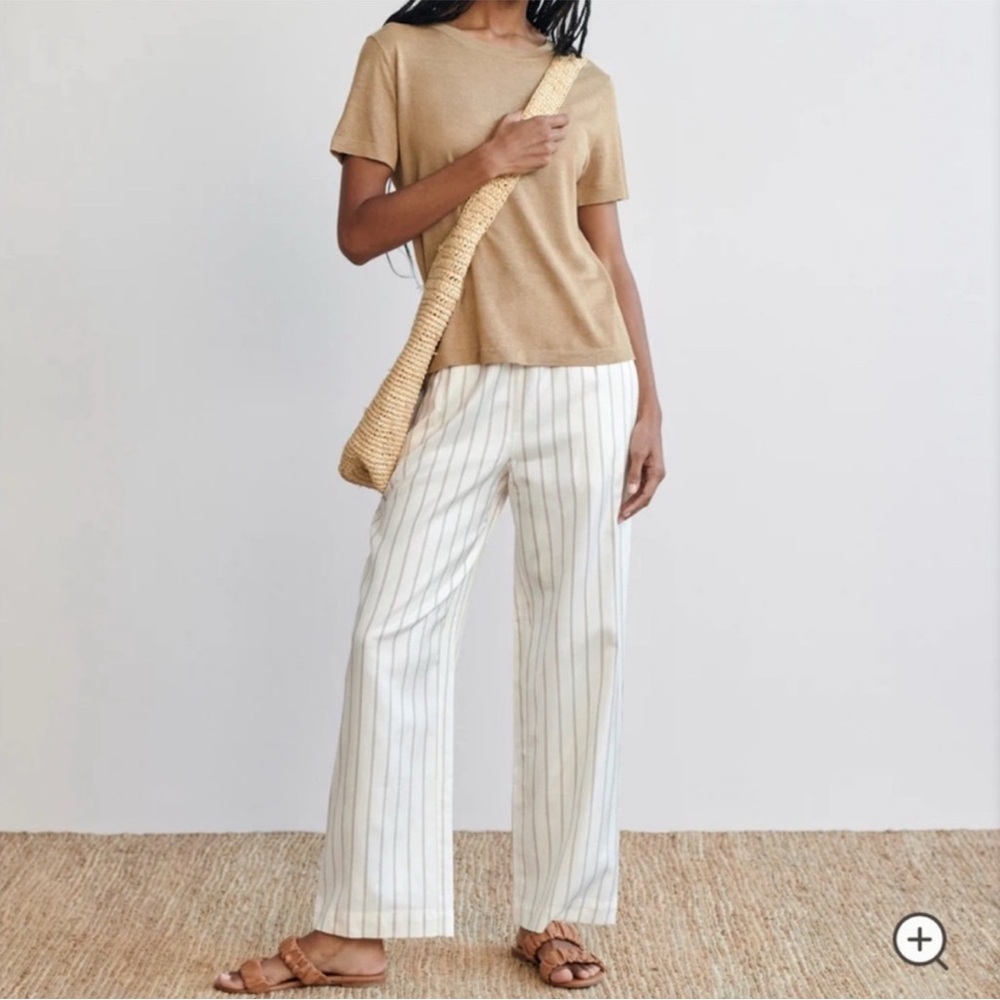 Jenni Kayne Cream and Tan Striped Straight Leg Pants